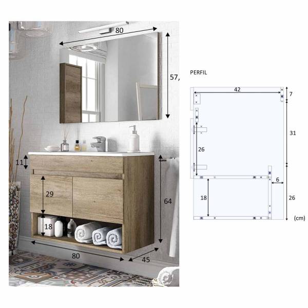 Conjunto con mueble de baño Nebari 90 cm estilo nórdico